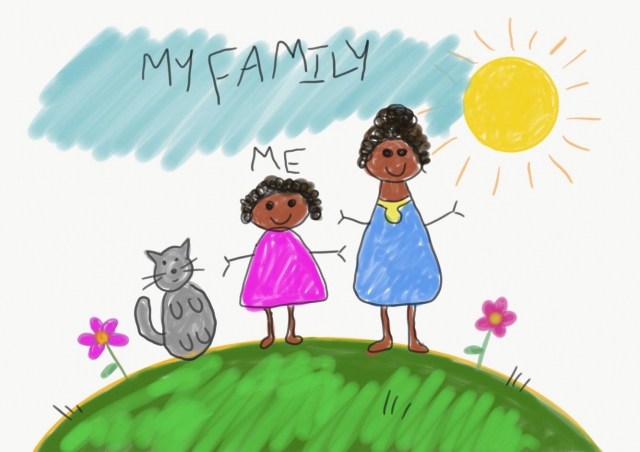 A child's drawing of a family