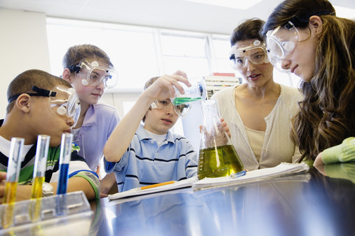 A group of young people in a science lesson