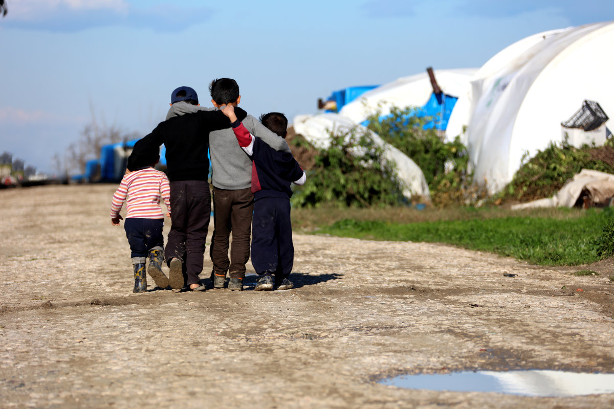 A group of children at a refugee camp