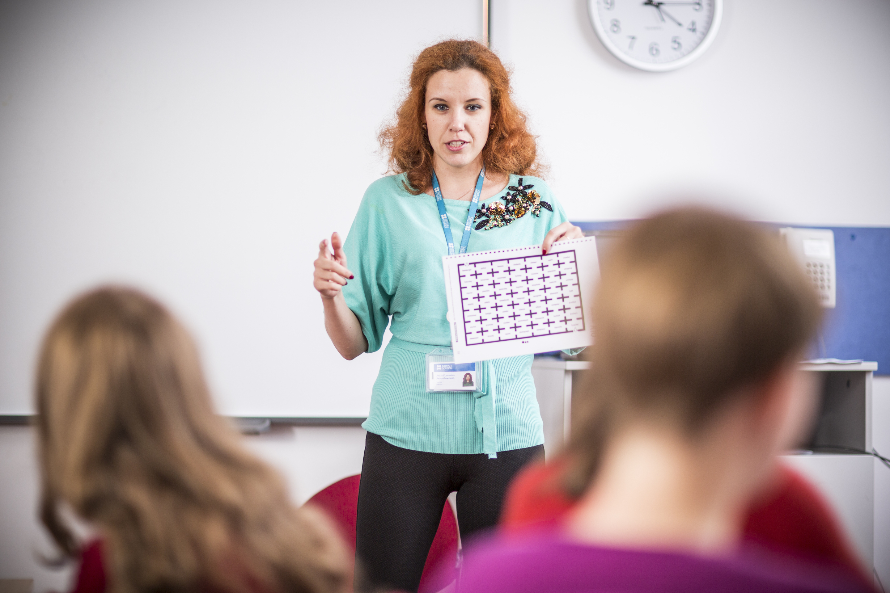 Female Ukrainian teacher teaching pronunciation