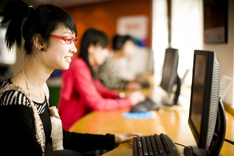 A student in China taking a computer based test