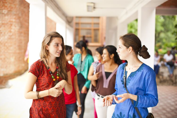 Group of young women walking outside