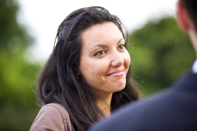 Woman talking to a man in Ireland