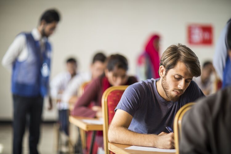 Students taking a test in Pakistan