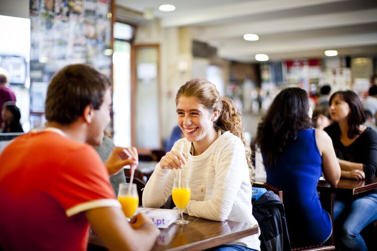 Students in Portugal having a drink in a cafe