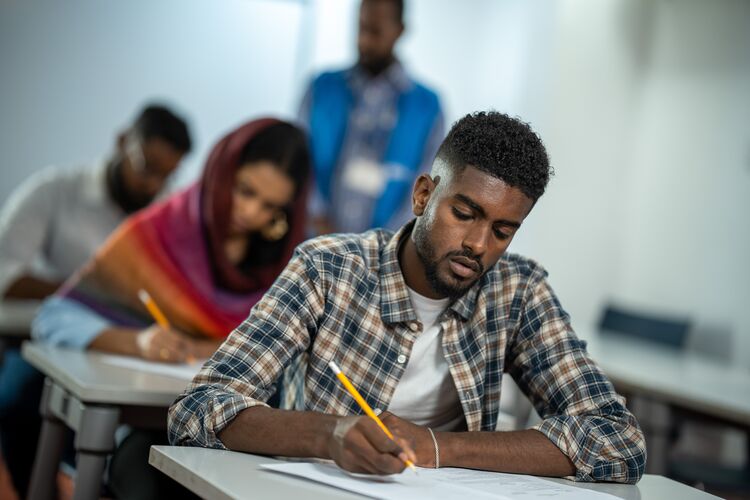 Student taking an exam